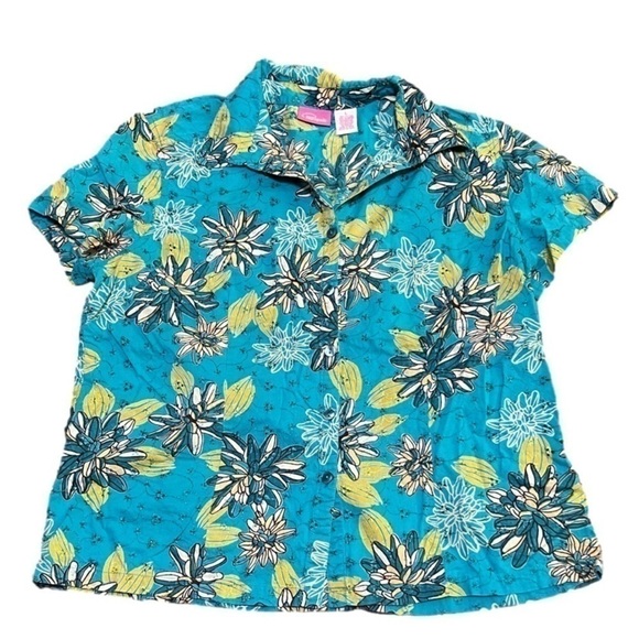 CAPPAGALLO Hawaiian Inspired Button Up Women’s Tee Size L - Picture 8 of 14